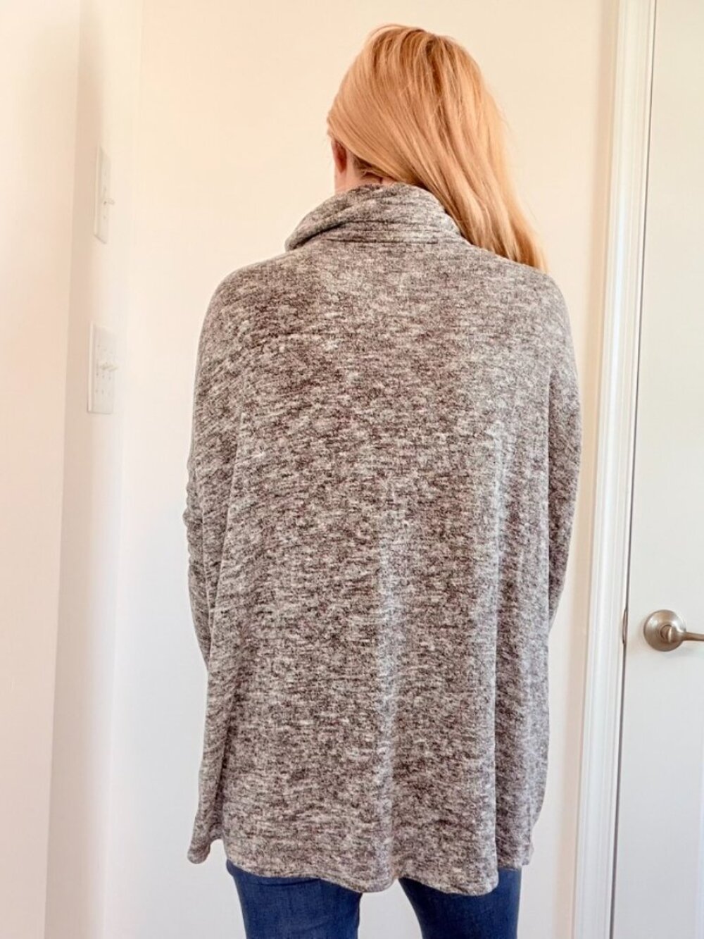 Gray Cowl Neck Wrap Sweater Soft Cozy Asymmetrical Hem Small - Picture 2 of 9